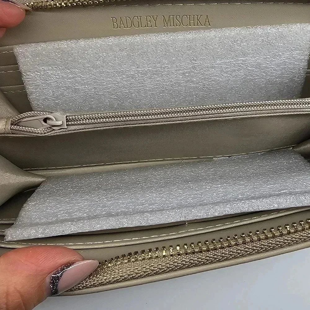 Badgley Mischka wallet w/ large gold studs NWT